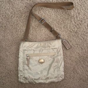 Coach Signature Tan Nylon Crossbody File Bag